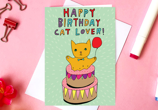 birthday card for a cat lover happy birthday cat lover   greeting card by able and game 