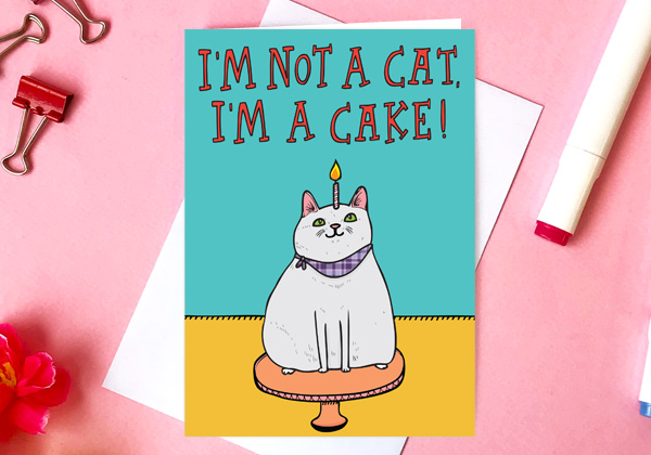 birthday card for a cat lover  greeting card by able and game I'm a cake not a cat