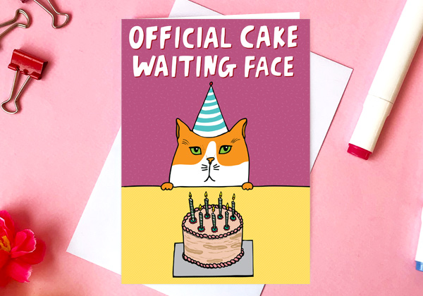 birthday card for a cat lover official cake waiting face greeting card by able and game