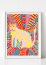 Red Blue Pattern Cat