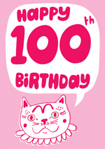 Pink Cat Happy 100th Birthday 