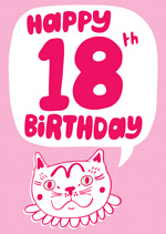 Pink Cat Happy 18th Birthday 