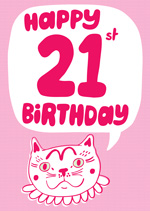 Pink Cat Happy 21st Birthday 