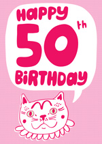 Pink Cat Happy 50th Birthday 