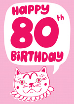 Pink Cat Happy 80th Birthday 